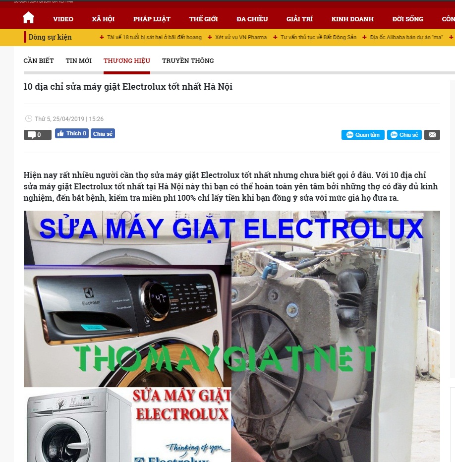 baonguoiduatin 10 địa chỉ sửa máy giặt electrolux